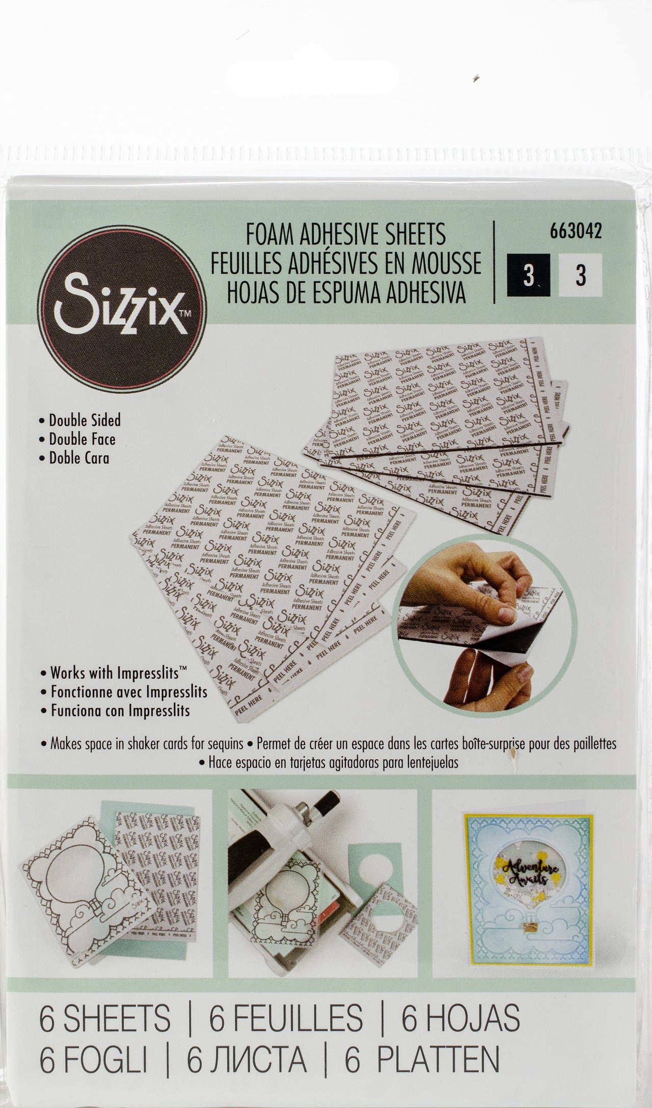 Sizzix Adhesive Sheets 4"X6" 6/Pkg - 322512