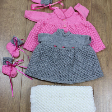 Knitting pattern baby jacket, hat, trousers, dress, booties, blanket/afghan  #43