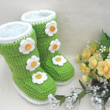 Knitted Baby Girl Booties Aurora Pattern by Elena Mitchell
