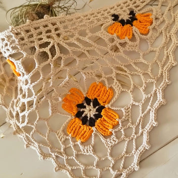 Boho Bandana with Floral Motif, Freeform Mesh and Filet Crochet Design (H8)