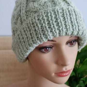 Easy Cable Brimmed Beanie Hat Womens Mens Chunky Yarn