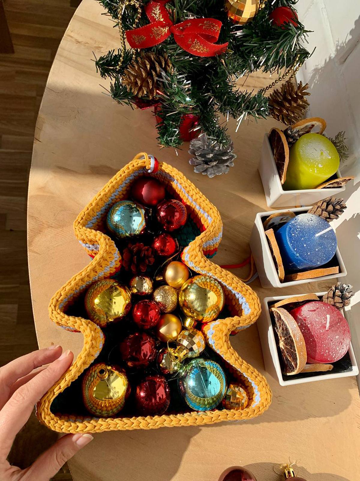 Christmas Tree Crochet Basket Pattern, Holiday Decor