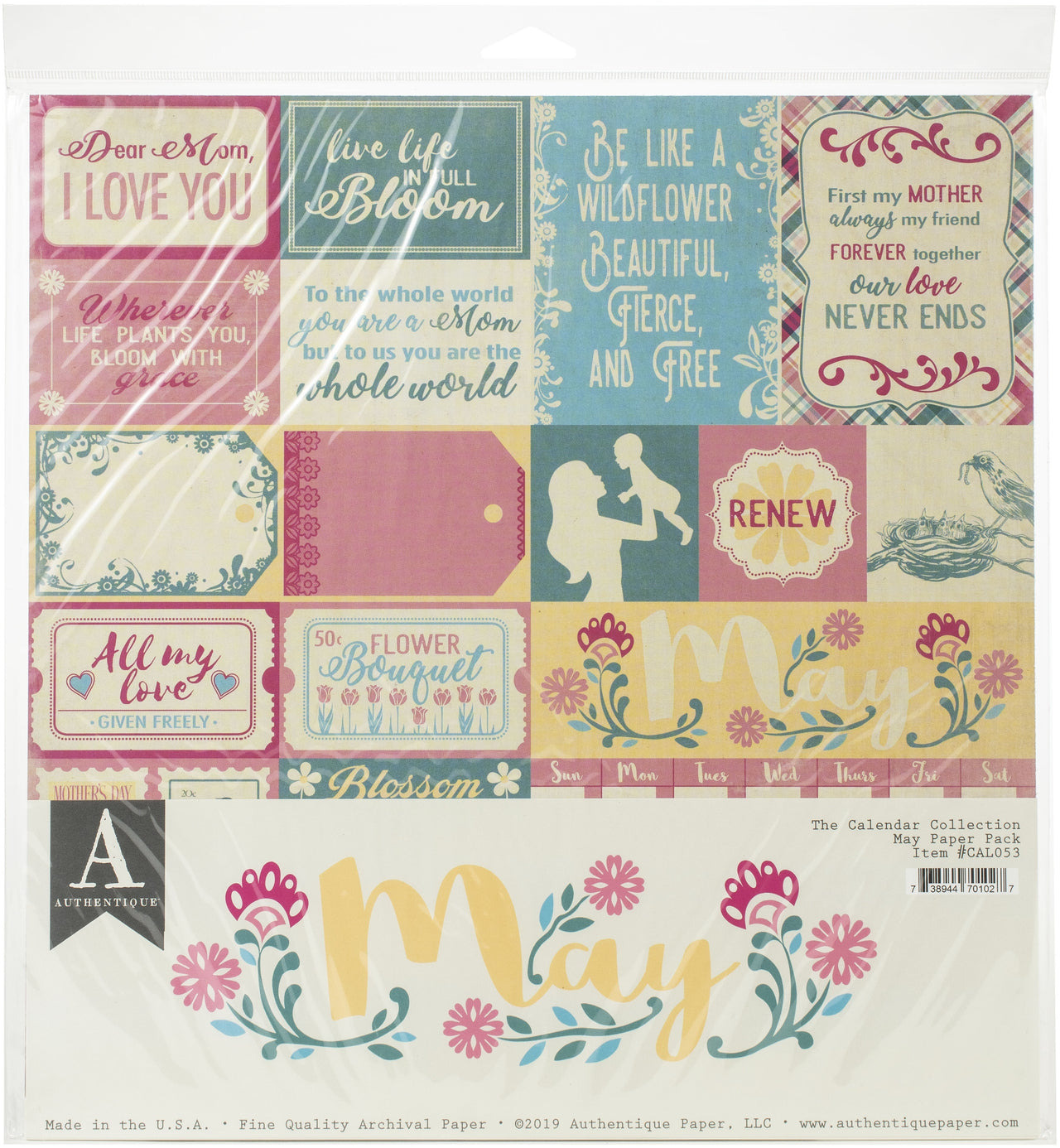 Authentique Paper Authentique Double-Sided Cardstock Pack 12"X12" 11/Pkg - May, 3 Designs/3 Each + 2 Solids