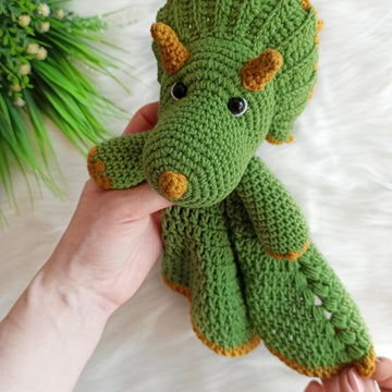 Crochet dinosaur pattern, triceratops security blanket