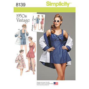 Simplicity Pattern 8139 Women's Vintage Bathing Dress and Beach Coat 8139 - Sewing Pattern