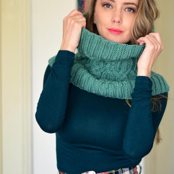 Granite cable knit cowl scarf