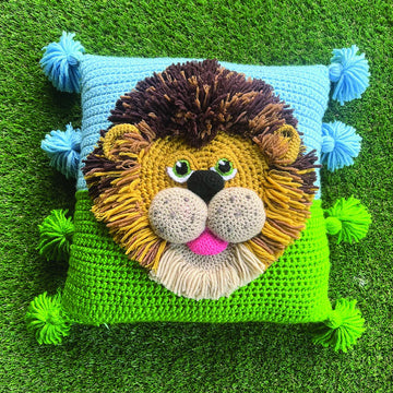 Crochet Applique Lion Cushion