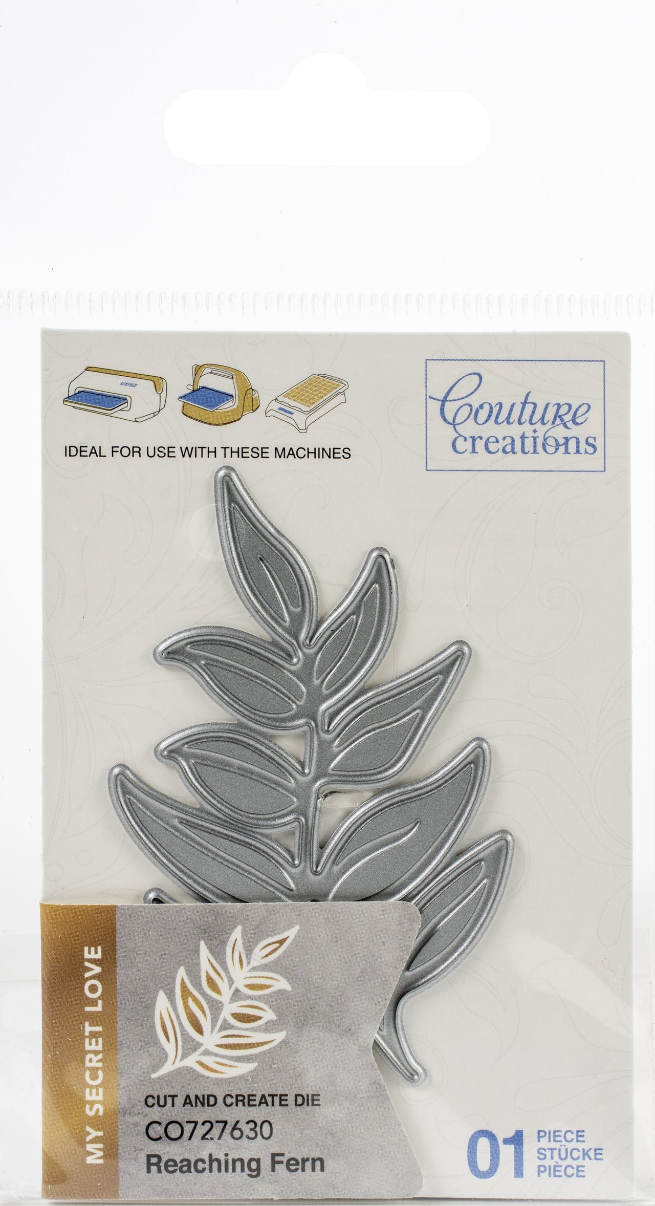 Artdeco Creations Couture Creations My Secret Love Cut, Foil & Emboss Dies - Reaching Fern 1.8"X1.8"