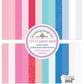 Doodlebug Petite Prints Double-Sided Cardstock 12"X12" 12/Pk - French Kiss, 12 Designs/1 Each