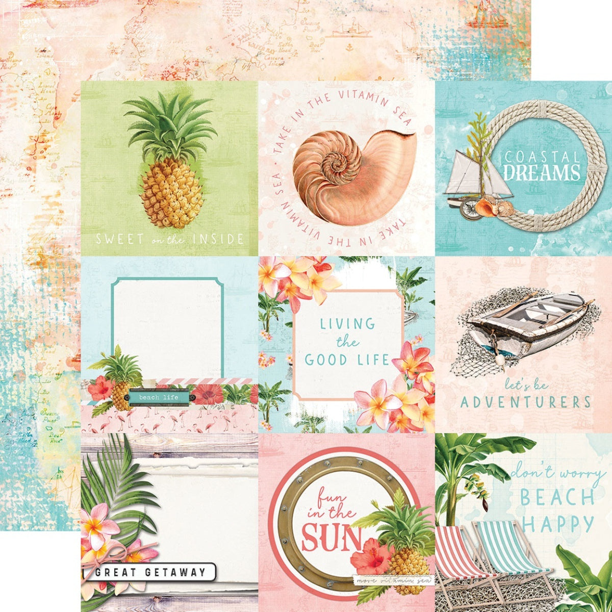 Simple Stories Simple Vintage Coastal Double-Sided Cardstock 12"X12" 25/Pkg - 4"X4" Elements