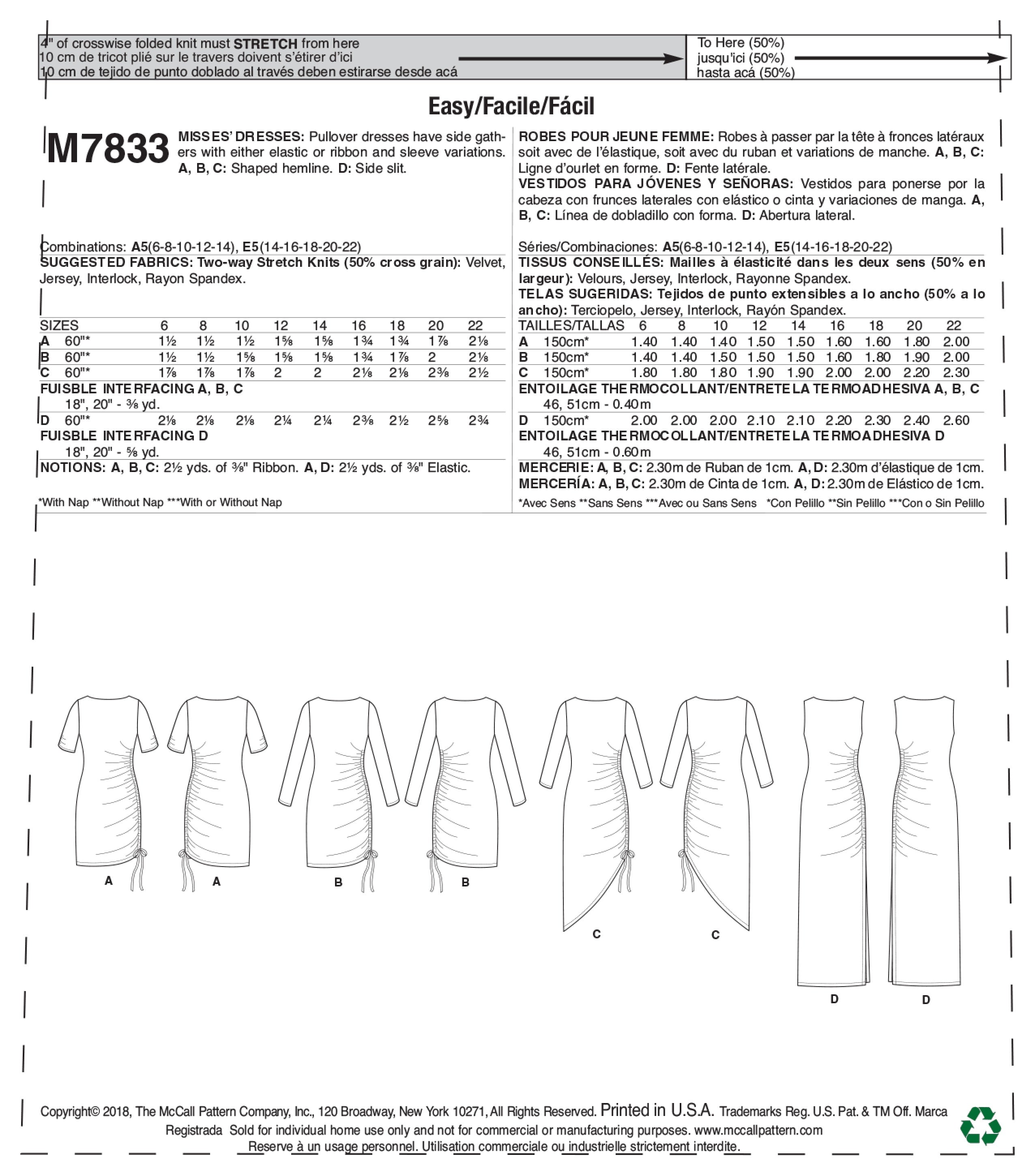McCall's Misses' Dresses M7833 - Sewing Pattern
