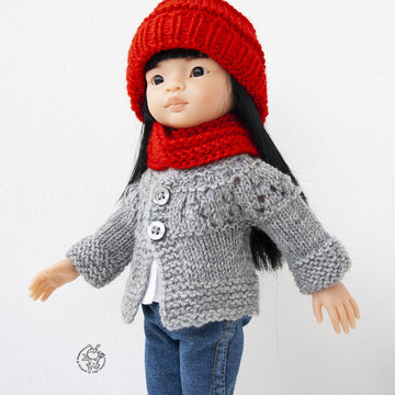 Outfit Red and gray for 13" dolls knitted flat