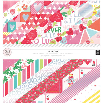 American Crafts Pink Paislee Single-Sided Paper Pad 12"X12 36/Pkg - Lucky Us, 12 Designs (6 Foiled)