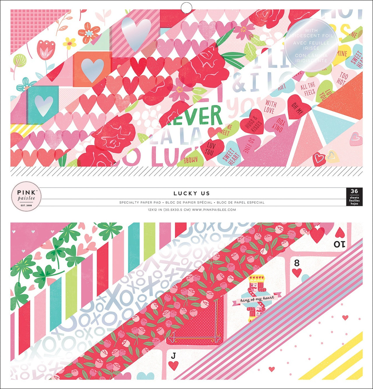 American Crafts Pink Paislee Single-Sided Paper Pad 12"X12 36/Pkg - Lucky Us, 12 Designs (6 Foiled)