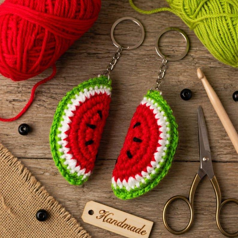 Crochet Watermelon Keychain Pattern PDF + Video Tutorial