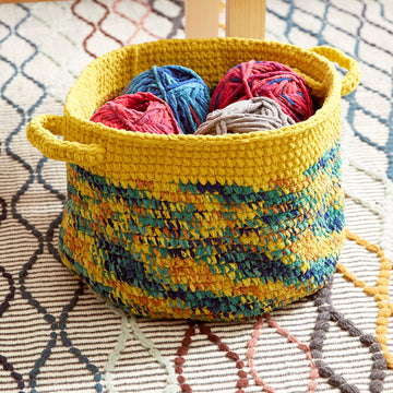 Dip Edge Striped Crochet Basket in Bernat Blanket - Downloadable PDF
