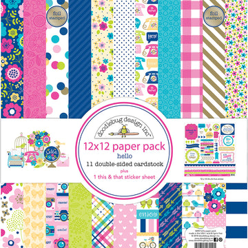 Doodlebug Double-Sided Paper Pack 12"X12" 12/Pkg - Hello