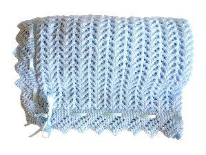 Double knit baby buggy blanket with lace edging