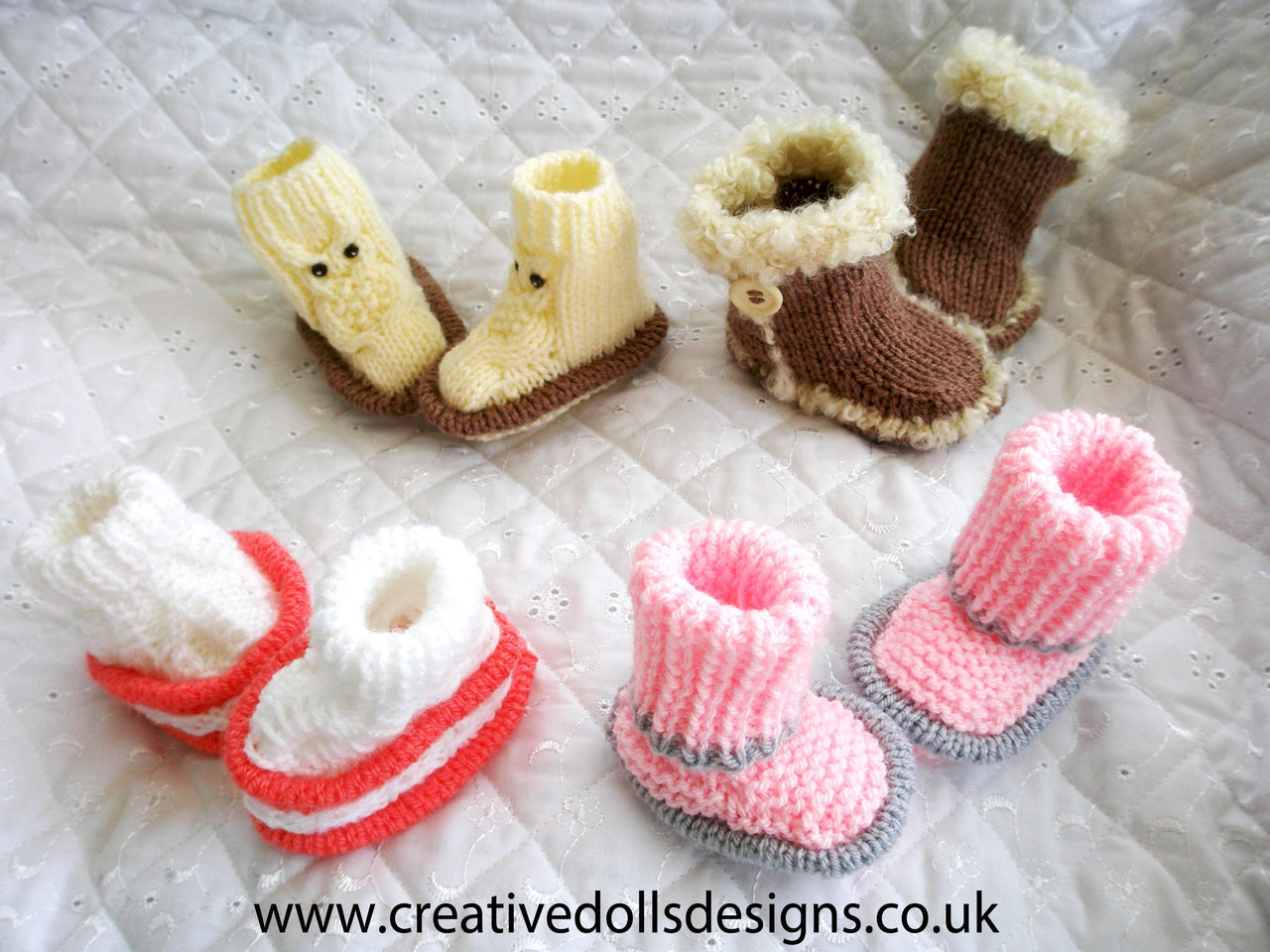 Knitting pattern for 4 types of boots 20-22" Doll, 0-3 Month Baby