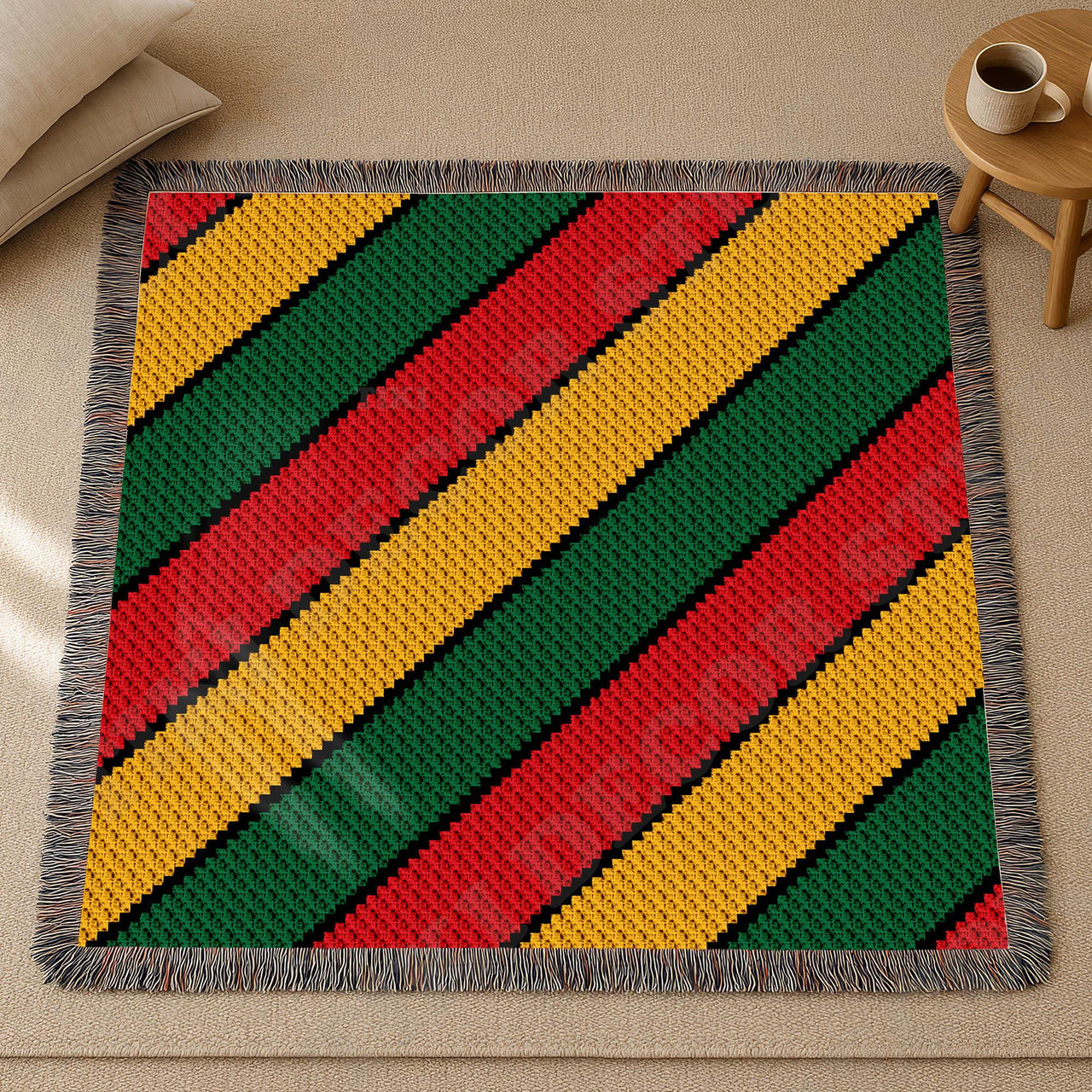 Rasta Striped Blanket Yellow Red Green Rastafari Afghan C2C CROCHET PATTERN