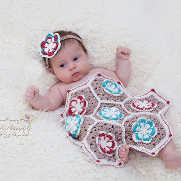 Flower Granny Hexagon Coverlet and Headband