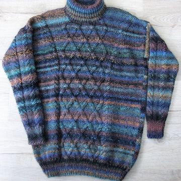 Unisex Trellis and Cable Sweater with Polo Neck