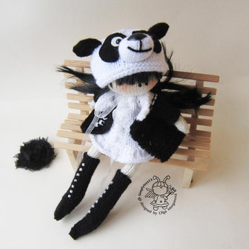 Doll Panda girl knitted flat