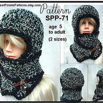 Crochet Schoodie pattern - Scarf+Hoodie=schoodie! | Crochet pattern by SweetPotatoPatterns