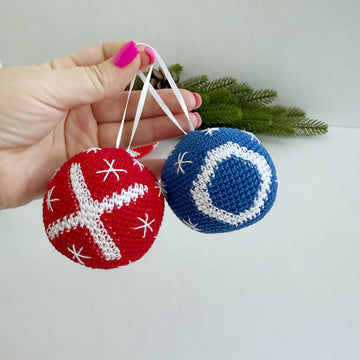 Red X Blue O Christmas ball ornament