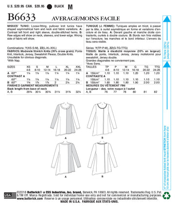 Butterick Misses' Tunic B6633 - Sewing Pattern