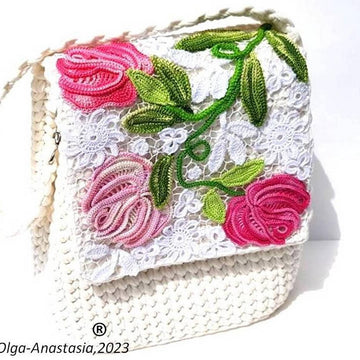 Bag and backpack with roses crochet Irish lace