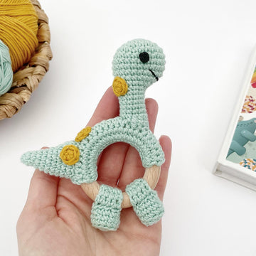 Dinosaur Brontosaurus baby rattle toy crochet pattern amigurumi