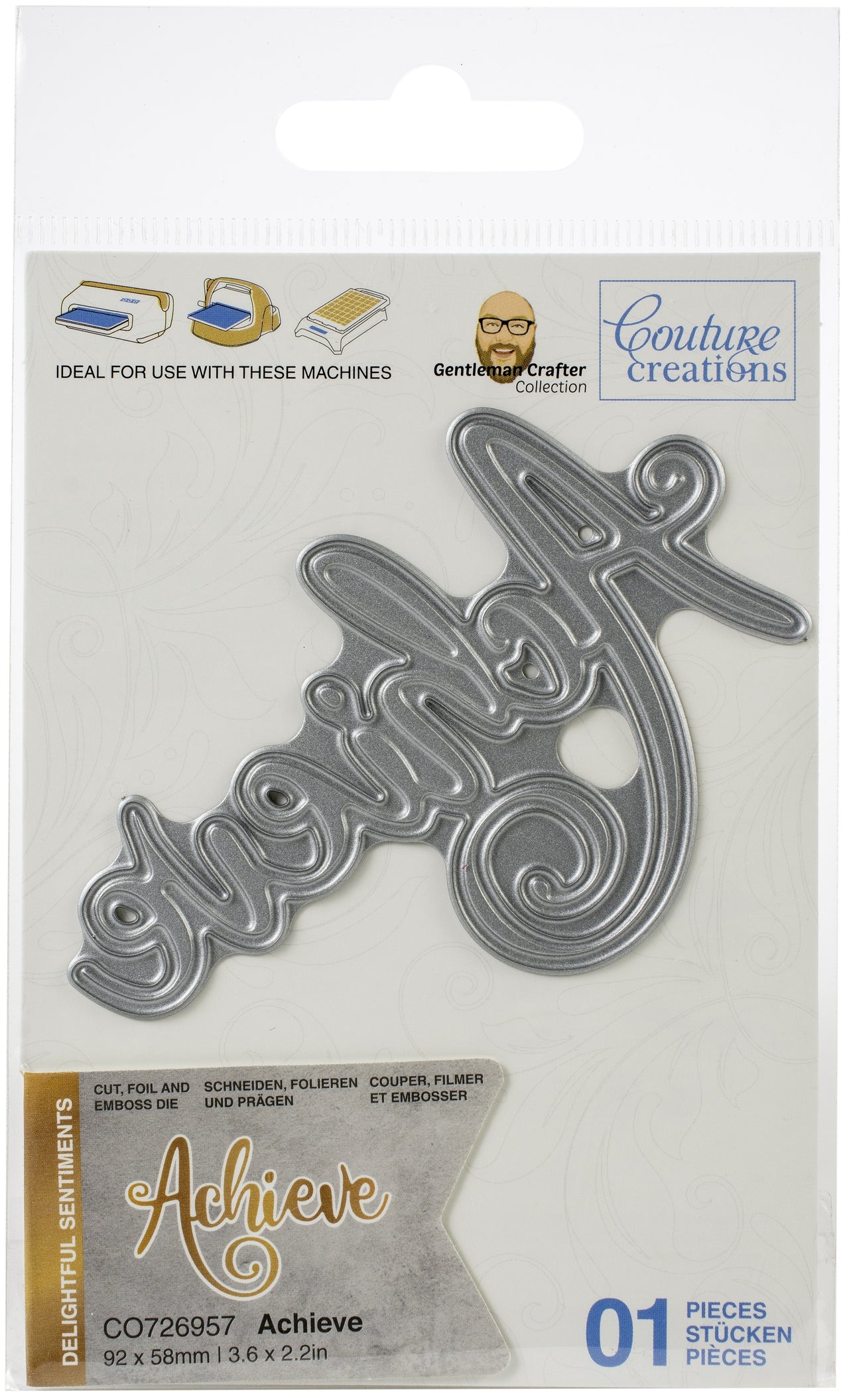 Artdeco Creations Delightful Sentiments Cut, Foil & Emboss Dies - Achieve 3.6"X2.2"