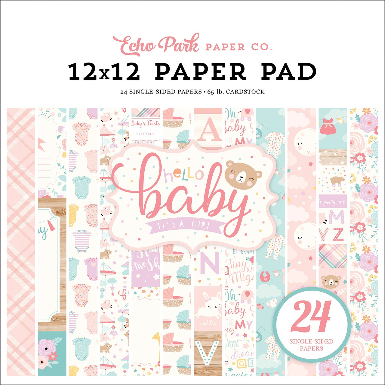 Echo Park Paper Echo Park Single-Sided Paper Pad 12"X12" 24/Pkg - Hello Baby Girl, 12 Designs/2 Each