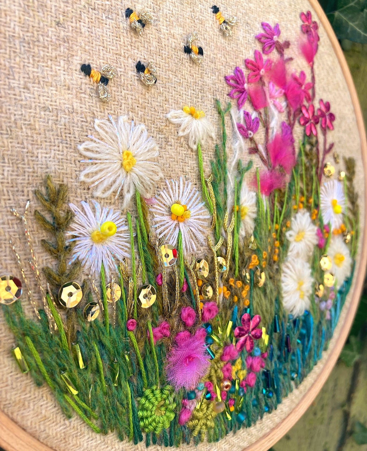 Rowandean Red Campion and Daisies Embroidery Kit