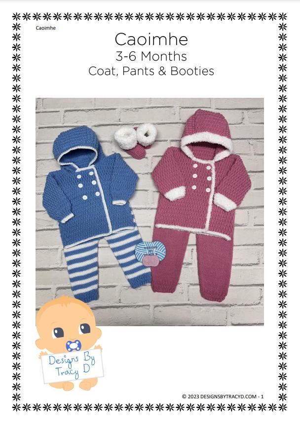 Caoimhe Hooded coat, pants & Booties 3-6mths