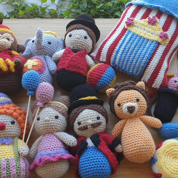 Circus Set Ballerina Clown Elephant Lion Tamer Magician Monkey Tent crochet amigurumi