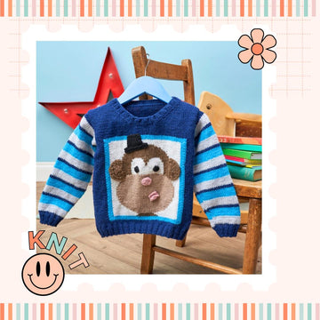 Rascal, Kids Monkey Motif Jumper, Fun Monkey Sweater Knitting Pattern