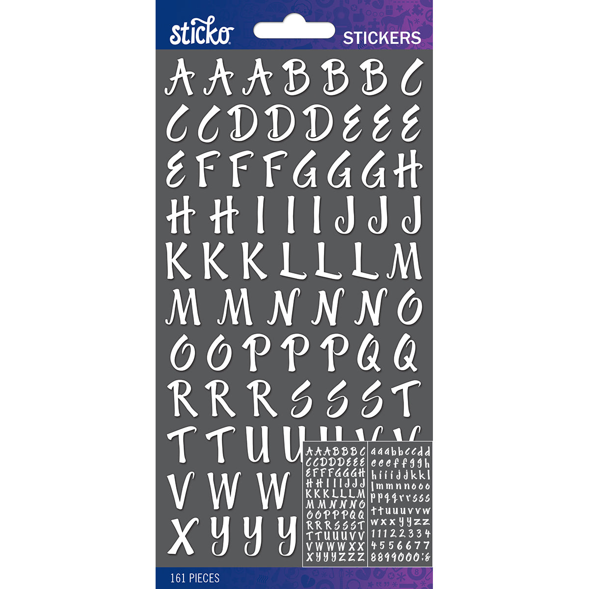Sticko Alphabet Stickers - White Foil Brush Small
