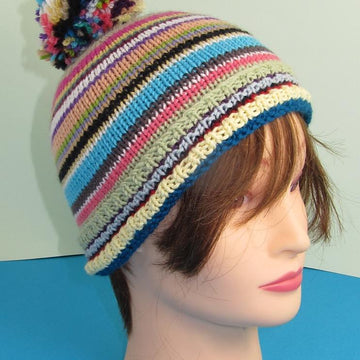 Random Stripe Bobble Beanie Hat