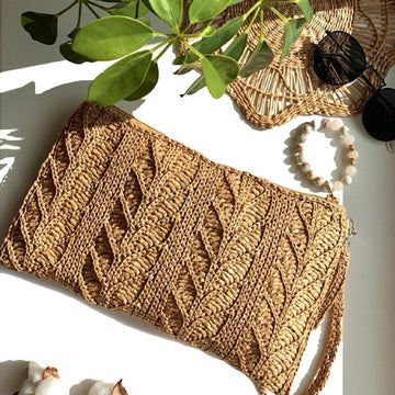 Raffia clutch bagCrochet pattern, Raffia clutch bag, Zipper raffia handbag