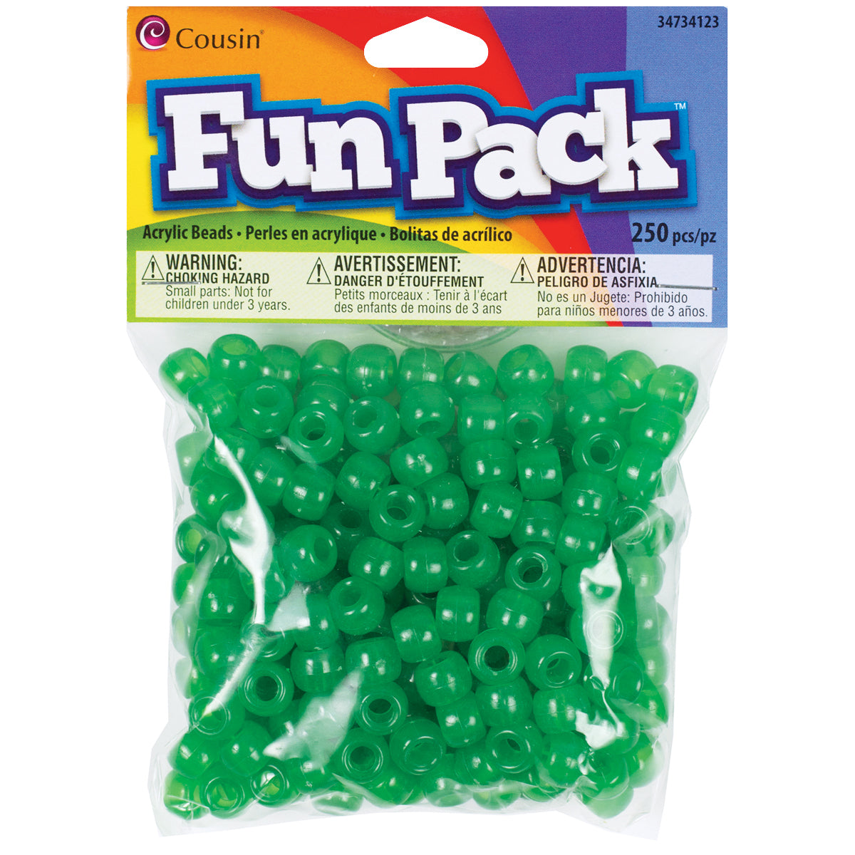 Cousin Fun Pack Acrylic Pony Beads 250/Pkg - Green