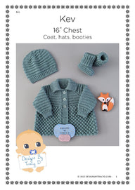 Kev Baby Knitting Pattern. Newborn Coat, Hat & Booties