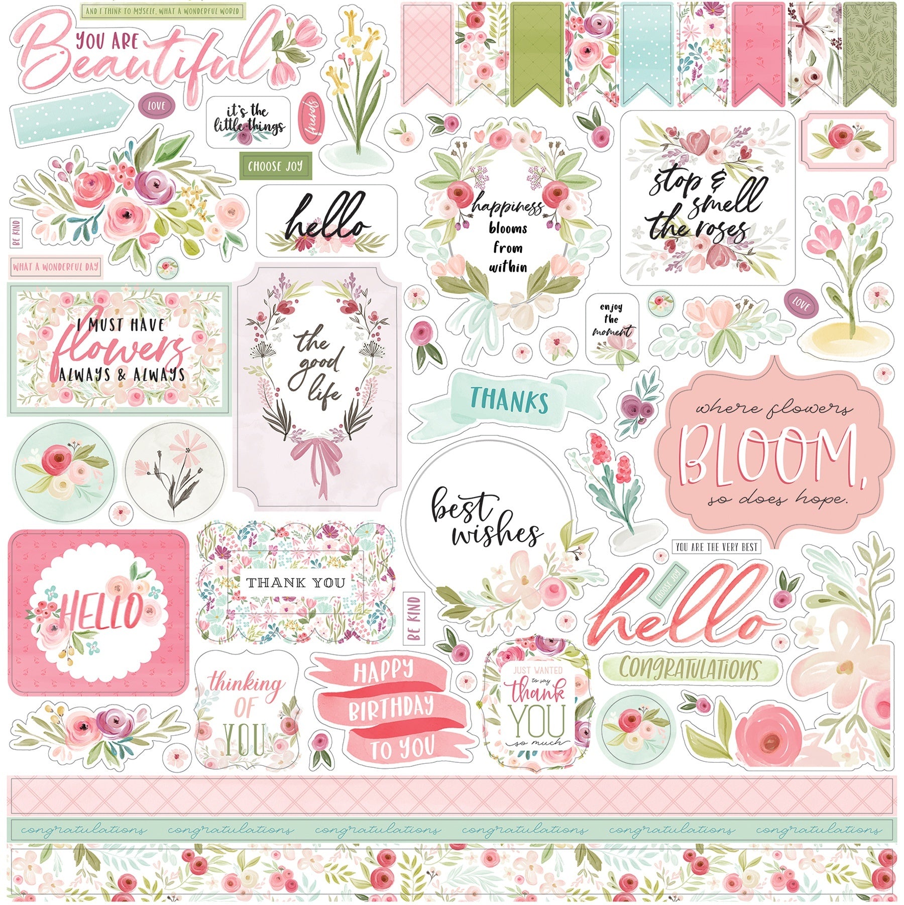 Echo Park Paper Flora No. 3 Cardstock Stickers 12"X12" - Elements