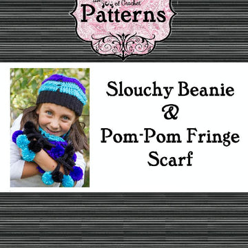 Slouchy Beanie and Pom-Pom Fringe Scarf