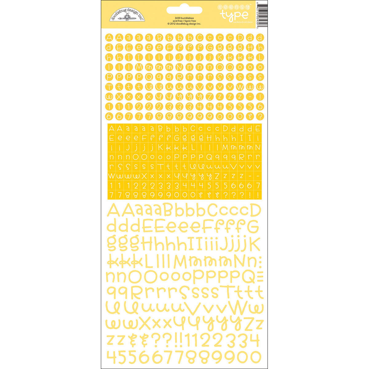 Doodlebug Teensy Type Cardstock Alphabet Stickers 6"X13" - Bumblebee