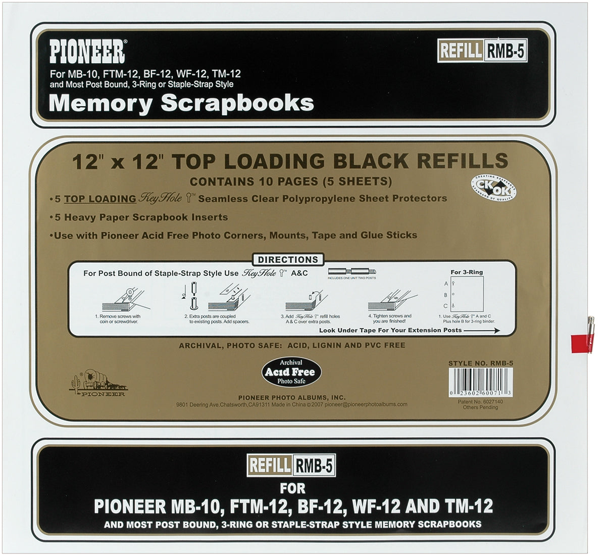 Pioneer Universal Top-Loading Page Protectors 5/Pkg - 12"X12" (W/Black Inserts)