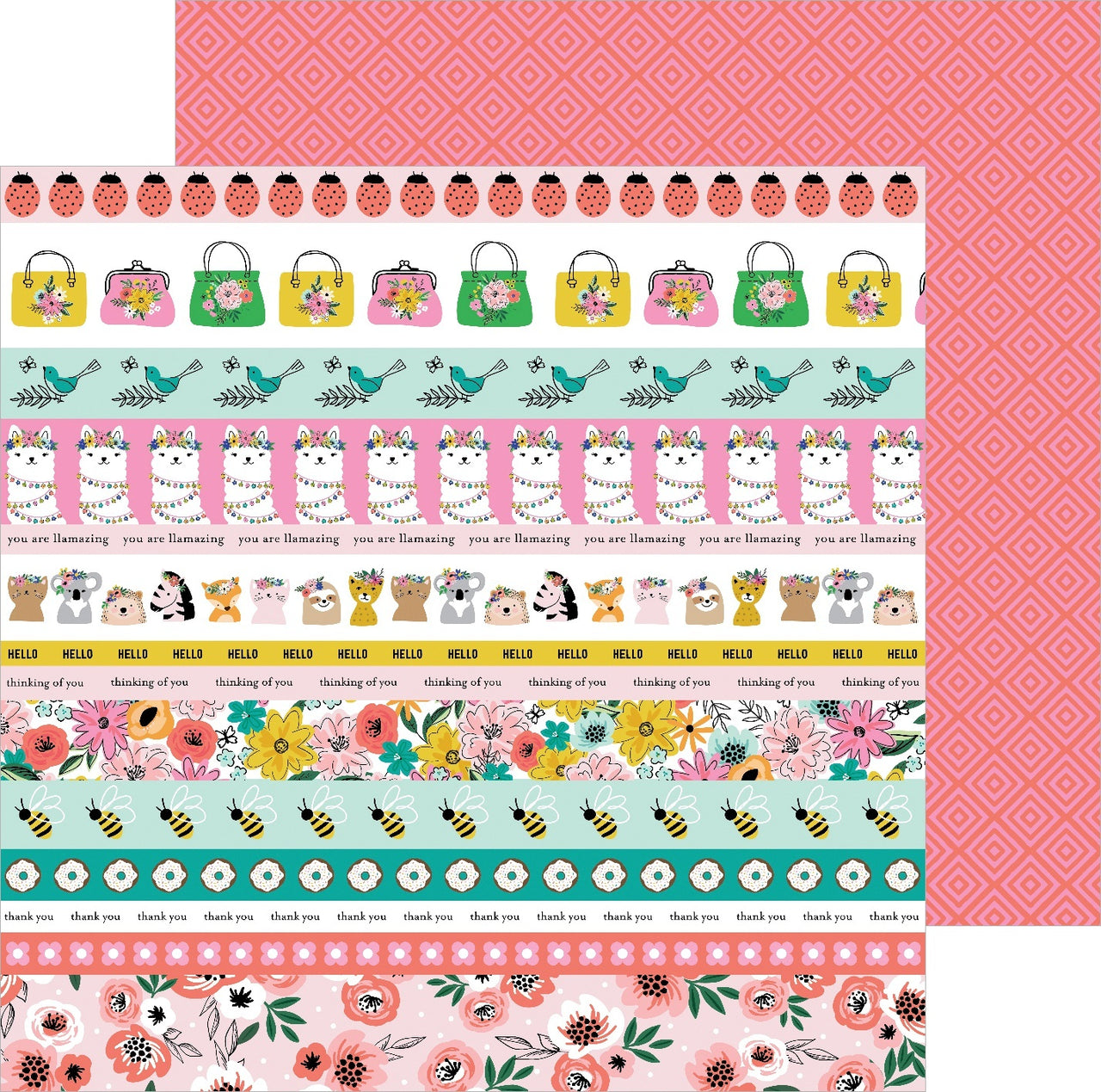 American Crafts Jen Hadfield Hey, Hello Double-Sided Cardstock 12"X12" 25/Pkg - Sentiment Strips
