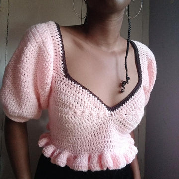 Crochet puff sleeve bralette top