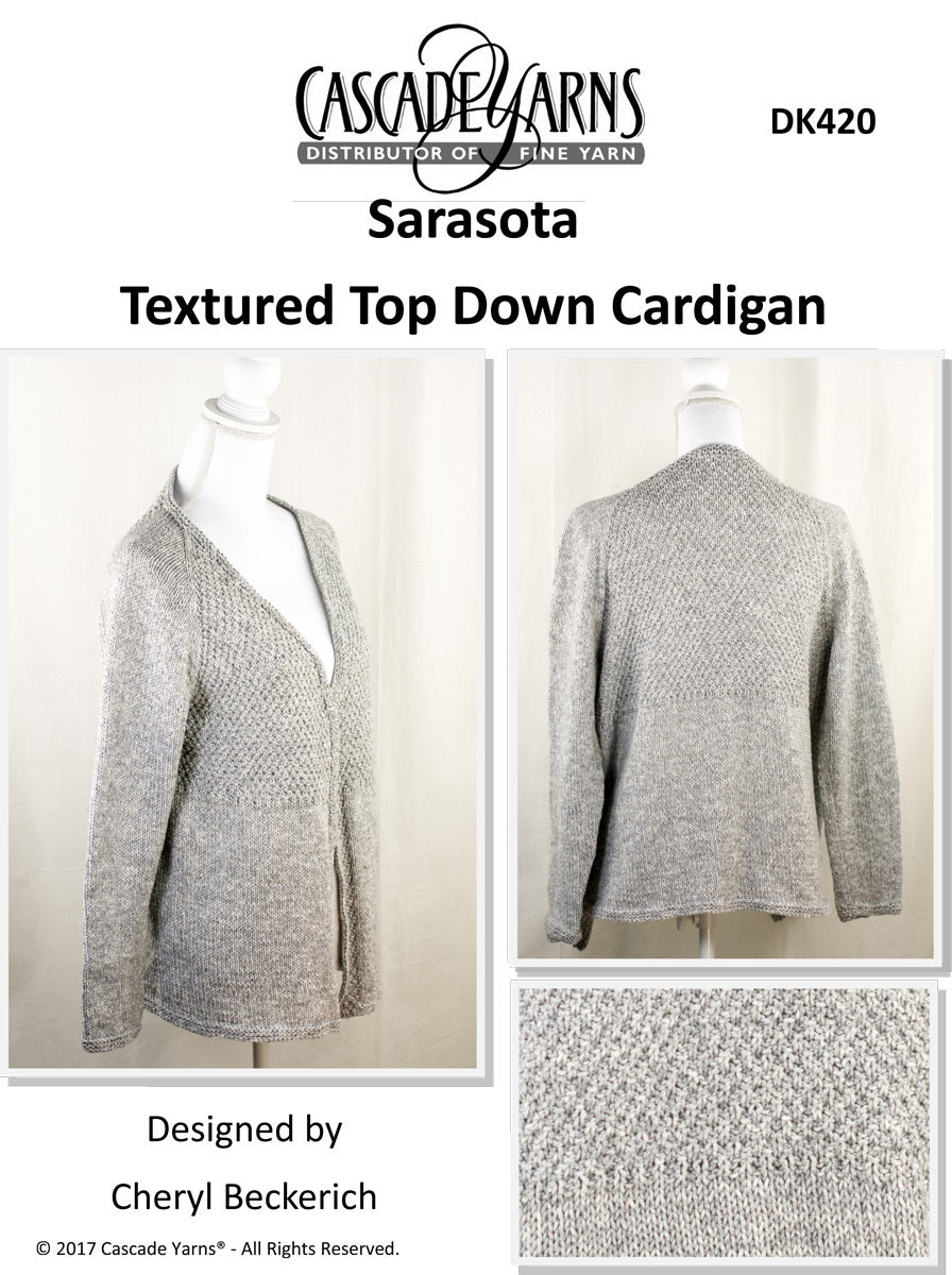 Textured Top Down Cardigan in Cascade Sarasota - DK420 - Downloadable PDF